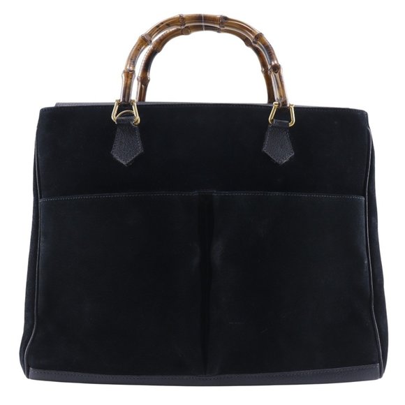 GUCCI Bamboo Tote Bag Old Gucci Suede Black Flap Bang Boot Women's - Picture 1 of 10